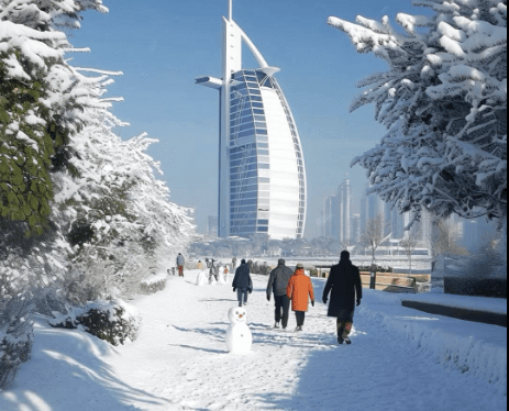 شاهد “الثلوج تكسو” أبرز معالم دبي.. حقيقة أم خيال؟